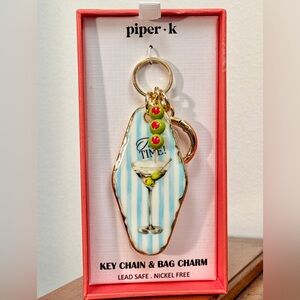 Piper K Tini Time OLIVE Martini Glass Design Keychain Bag Charm NIB
